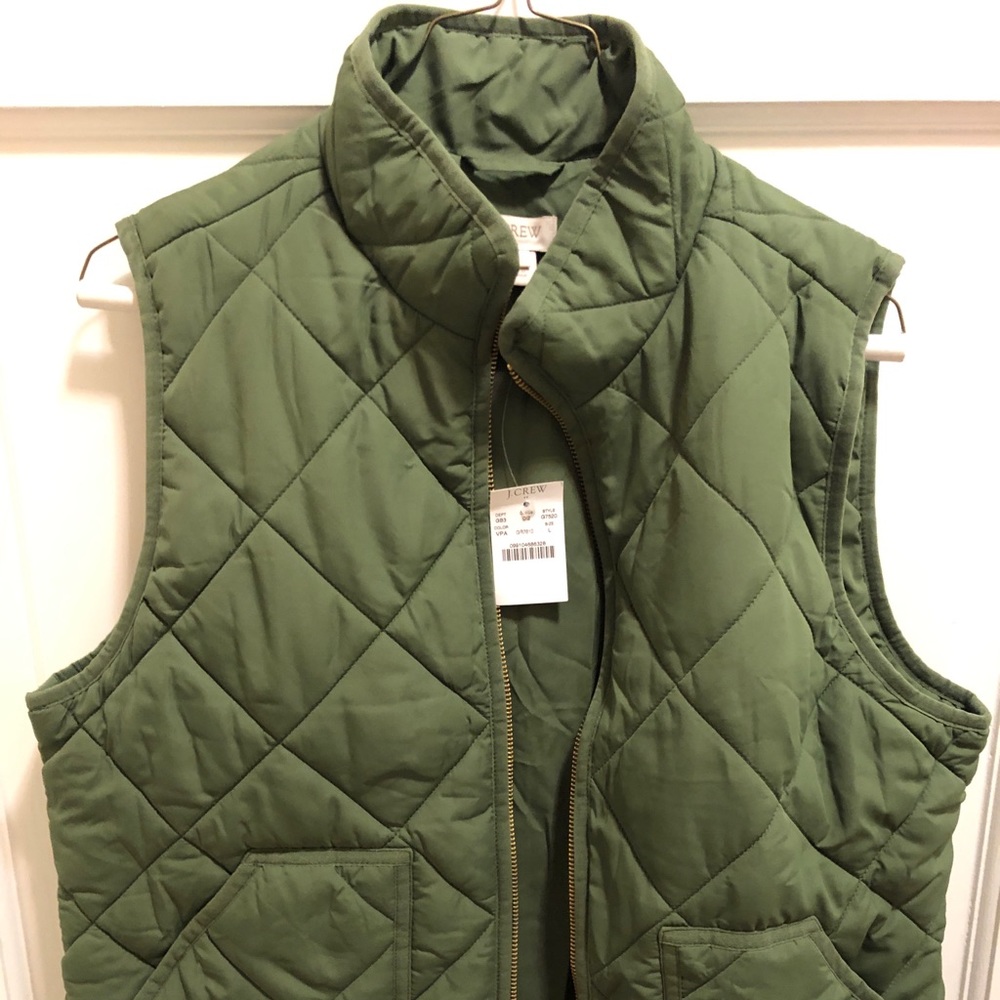 J crew quilted army green vest